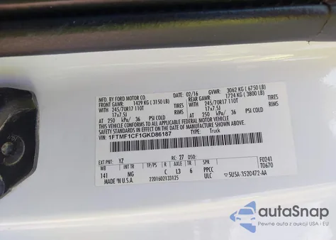 2016 Ford F-150 Xlt из США, поврежденный, VIN 1FTMF1CF1GKD86187